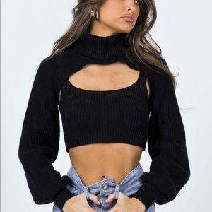 Black turtleneck crop top two piece